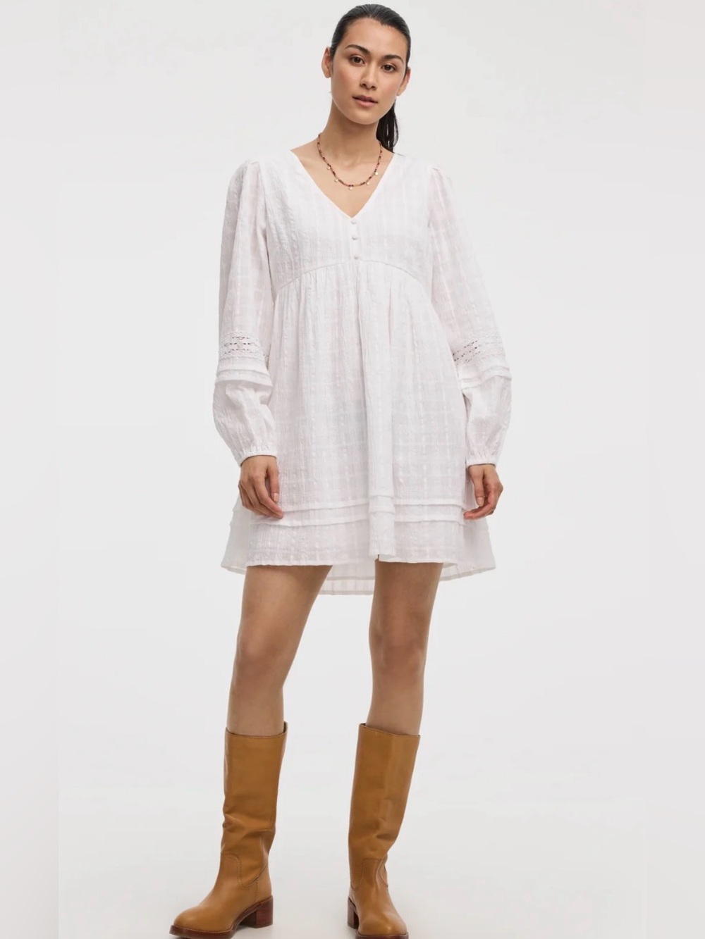 Long-Sleeve V-Neck Empire Mini Dress